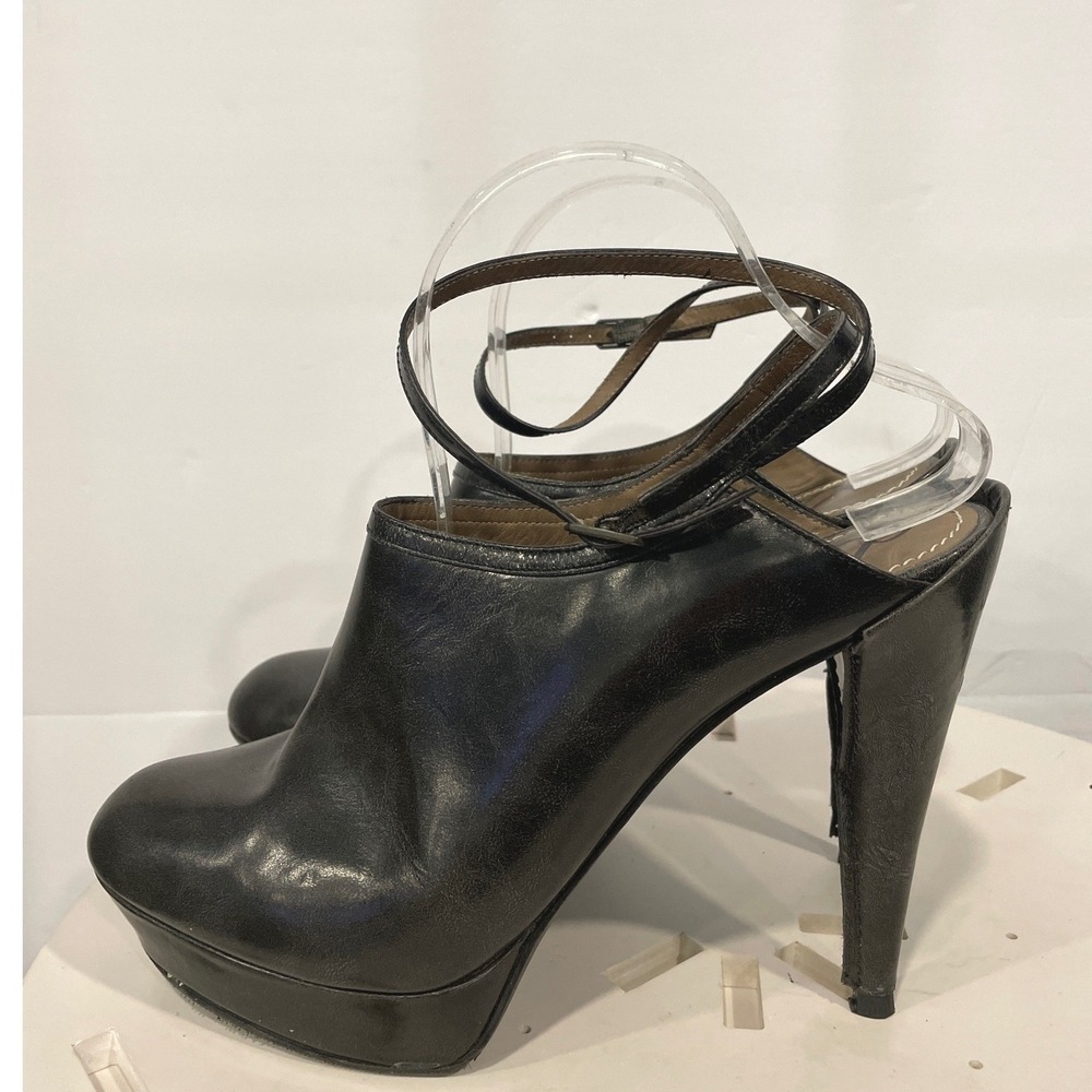Lanvin Hiver 2010  Black Genuine Leather Platform Ankle‎ Strap Mules Heels US 10